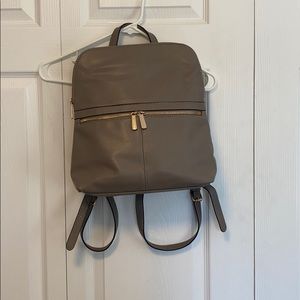Grayish taupe faux leather backpack